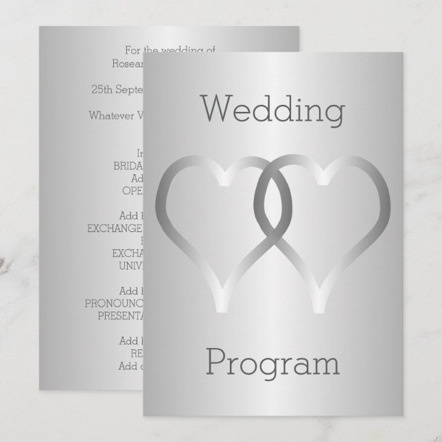 Programme de mariage Coeurs d'argent (Devant / Derrière)