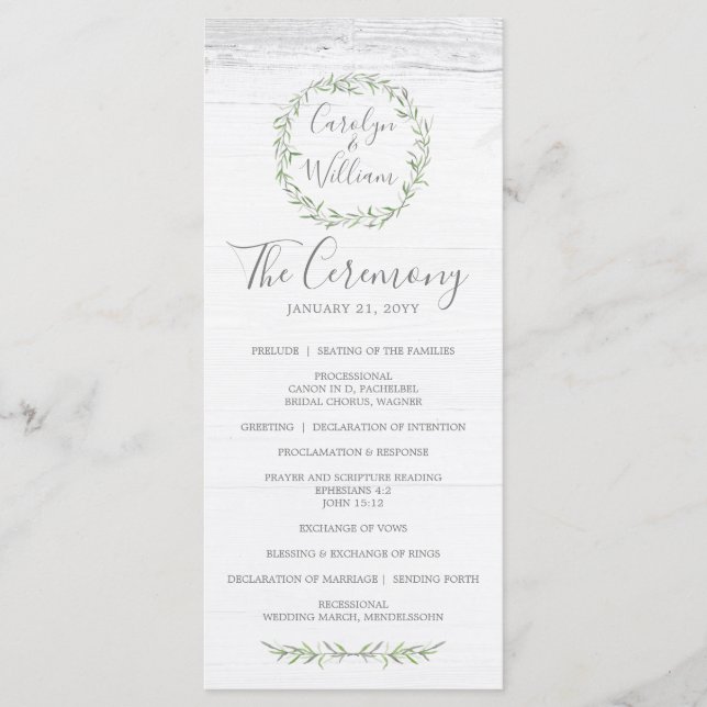 Programme de mariage Couronne de bois rustique et  (Devant)
