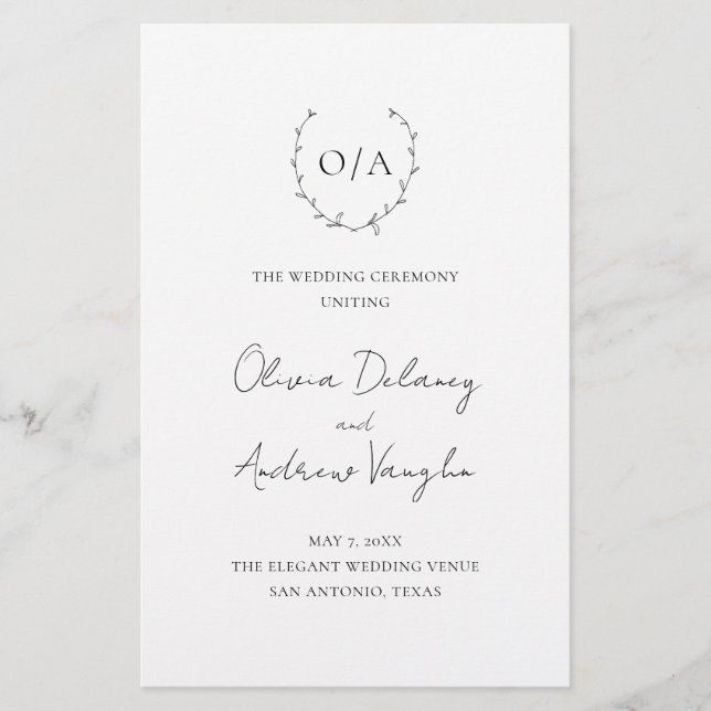 Programme de mariage Couronne de monogramme classi (Devant)