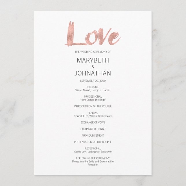 Programme de mariage d'amour Rose moderne (Devant)