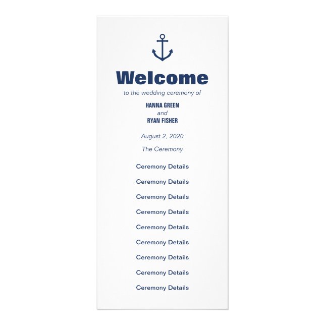 Programme de mariage d'Ancres nautiques (Devant)