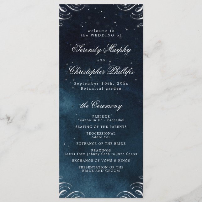 Programme de mariage de calligraphie argentée clas (Devant)