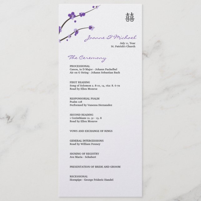 Programme de mariage de cerisier mauve métallique (Devant)