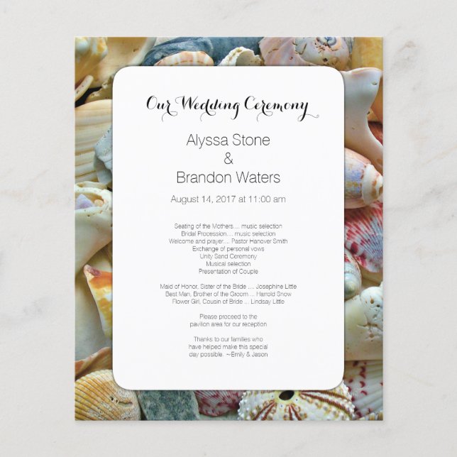 Programme de mariage de coquillages de petite plag (Devant)