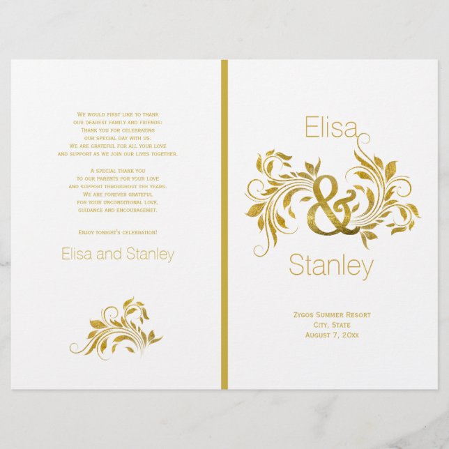 Programme de mariage de feuille d'or ampersand scr (Devant)