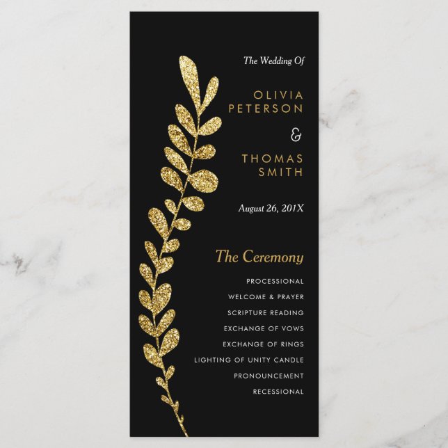 Programme de Mariage de feuille or Faux modifiable (Devant)