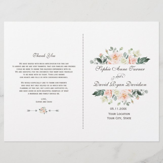Programme de mariage de Fleurs de crème blanche br (Devant)
