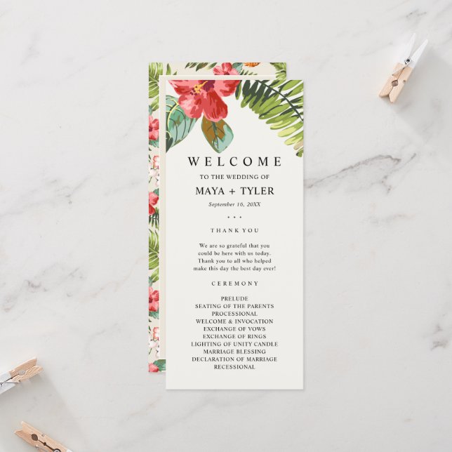 Programme de mariage de fleurs tropicales verdure (Devant/Arrière en situation)