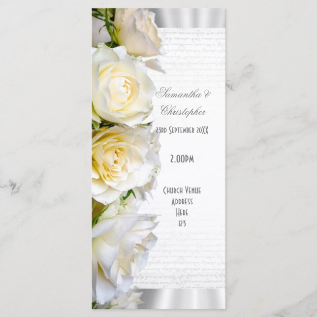 Programme de mariage de l'église à fleurs de rose  (Devant)