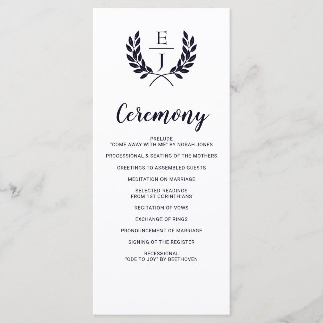 Programme de mariage de monogramme classique de la (Devant)