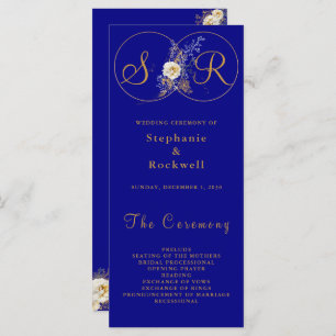 Programme de mariage de Monogramme d'or bleu marin