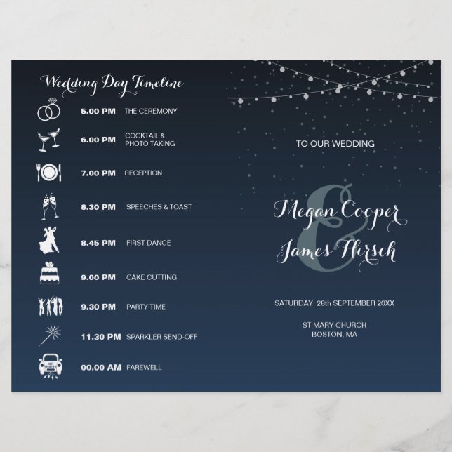 Programme de mariage de nuit bleu étoile de la Mar (Devant)