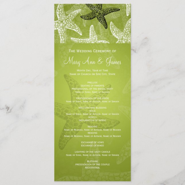 Programme de mariage de plage Starfish Lime Green (Devant)