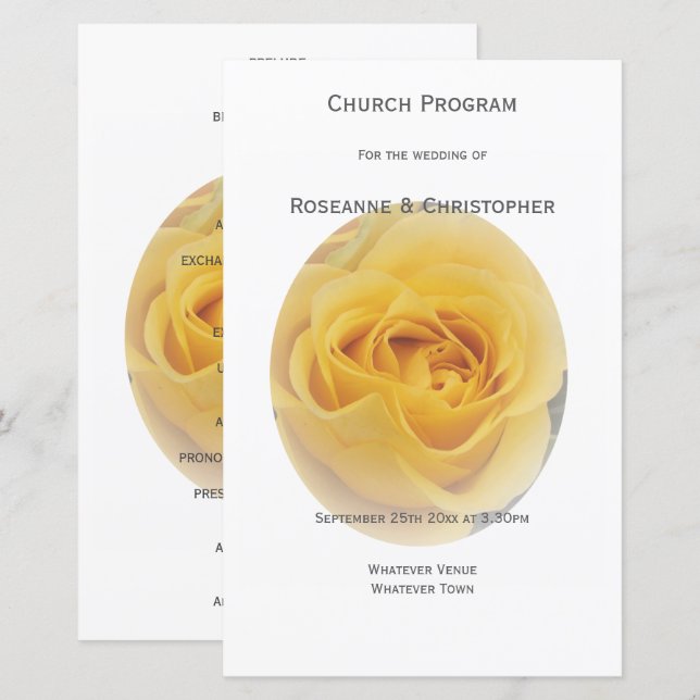 Programme de mariage de Rosebud Jaune (Devant / Derrière)