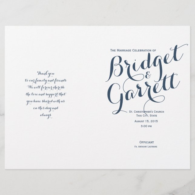 Programme de mariage de texte de concepteur (Devant)