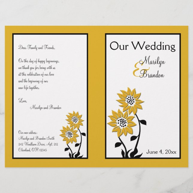 Programme de mariage de tournesol simple (Devant)