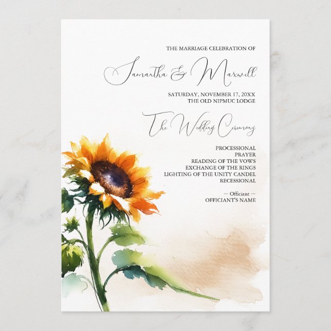 Programme de mariage de tournesol - Vintage (Devant)