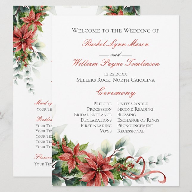 Programme de mariage de vacances Poinsettia (Devant / Derrière)
