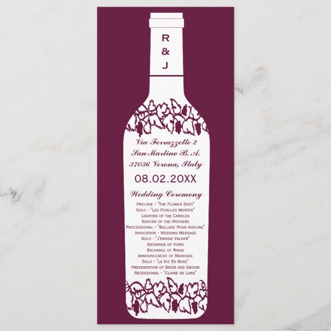 Programme de mariage de vignoble (Devant)