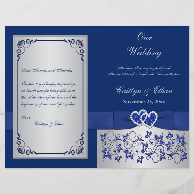 Programme de mariage des Coeurs Floraux Bleus, Arg (Devant)