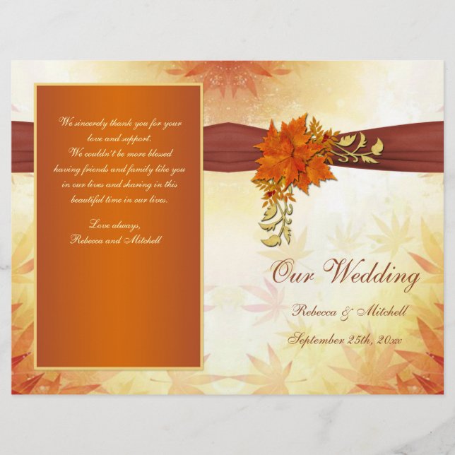 Programme de mariage des feuilles d'automne rouge  (Devant)