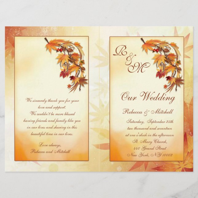 Programme de mariage des feuilles de l'automne, ro (Devant)