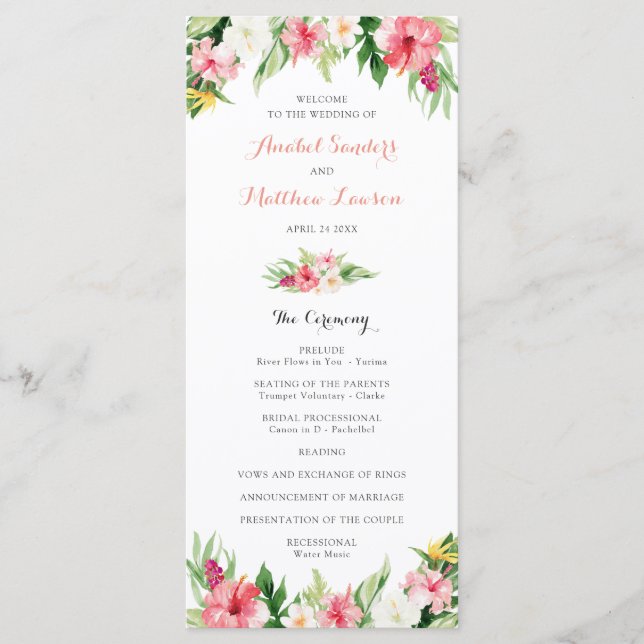 Programme de mariage des Feuilles de palme tropica (Devant)