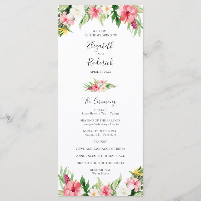 Programme de mariage des Feuilles de palme tropica (Devant)