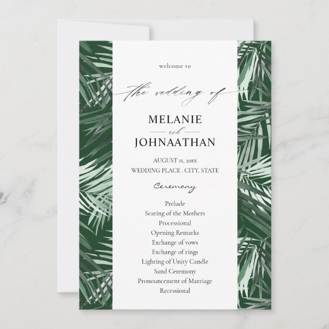 Programme de mariage des Feuilles de palmiers trop (Devant)