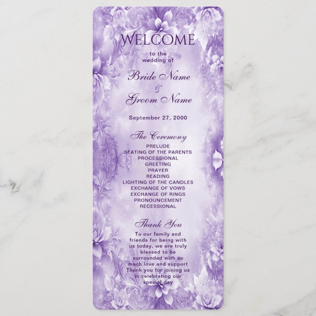Programme de mariage des fleurs blanches violettes (Devant)