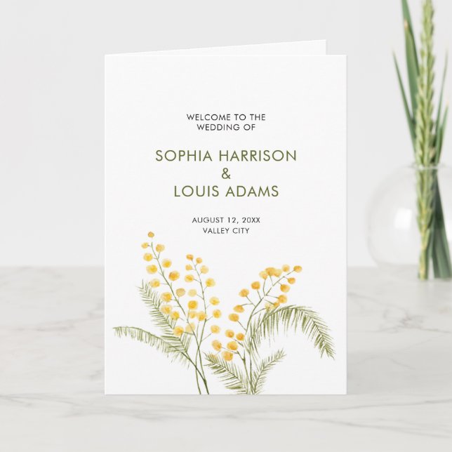 Programme de mariage des fleurs d'aquarelle Mimosa (Devant)