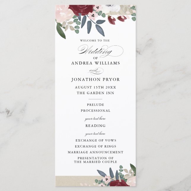 Programme de mariage des fleurs romantiques (Devant)