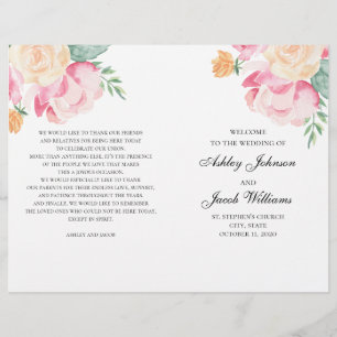 Programme de mariage des fleurs roses et pêche pli
