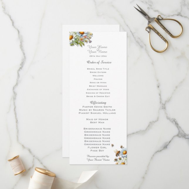 Programme de mariage des Fleurs sauvages de l'aqua (Devant/Arrière en situation)