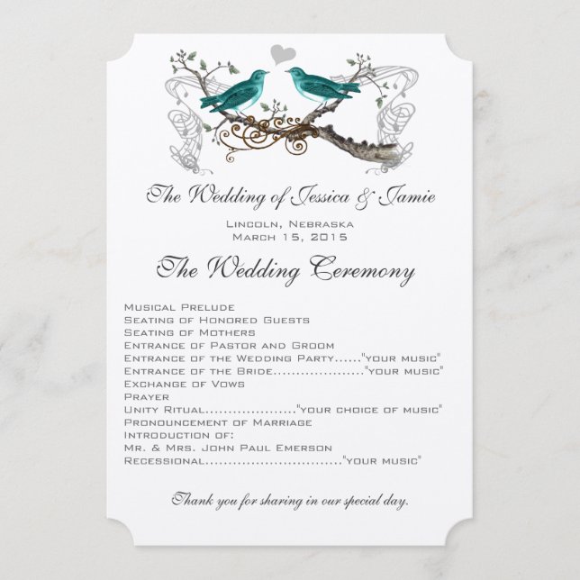 Programme de mariage des Inséparables Turquoises v (Devant)
