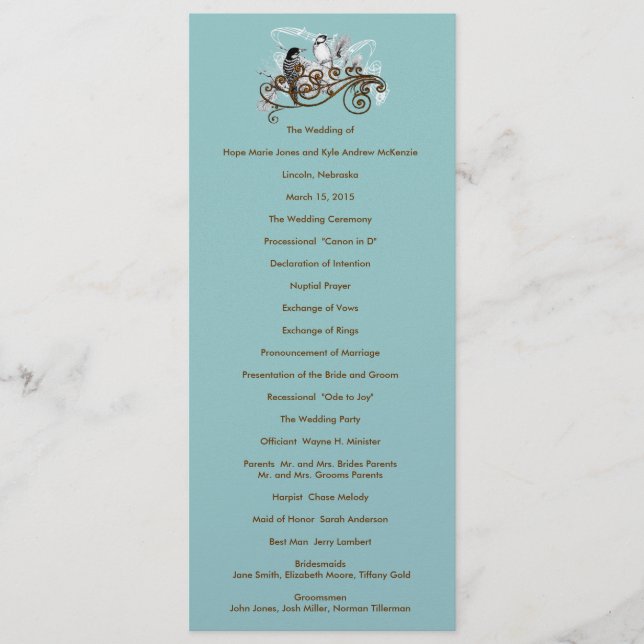 Programme de mariage des Inséparables vintages (Devant)