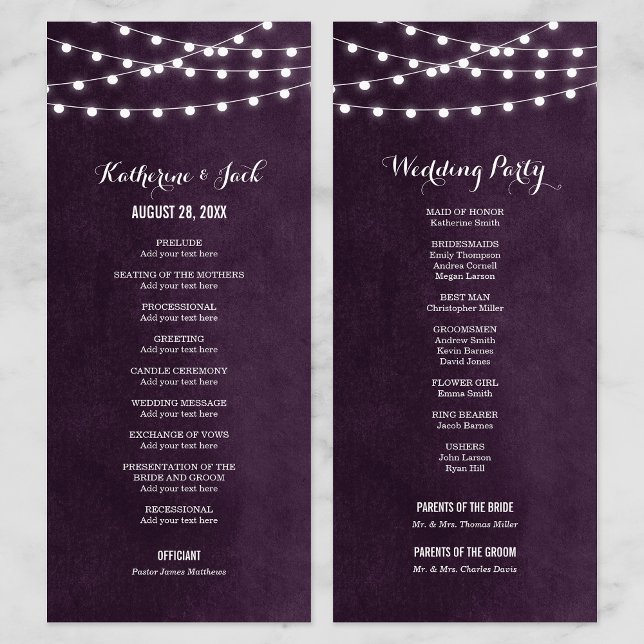 Programme de mariage des lumières à cordes de prun (Créateur téléchargé)