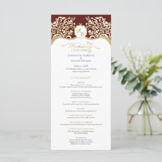 Programme de mariage des monogrammes rouge et or