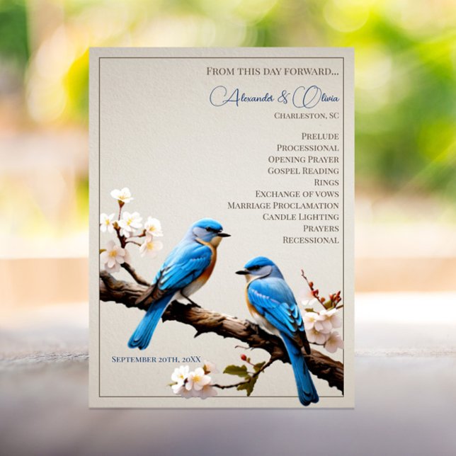 Programme de mariage des oiseaux bleus du printemp (Spring Bluebirds Wedding Program)