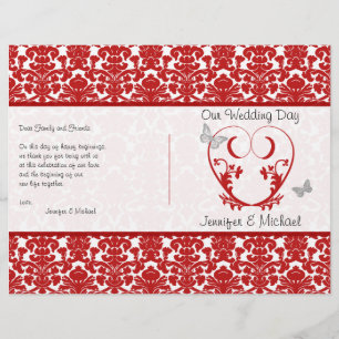 Programme de mariage des papillons cardiaques roug