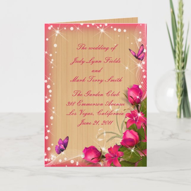 Programme de mariage des papillons floraux rose ru (Devant)