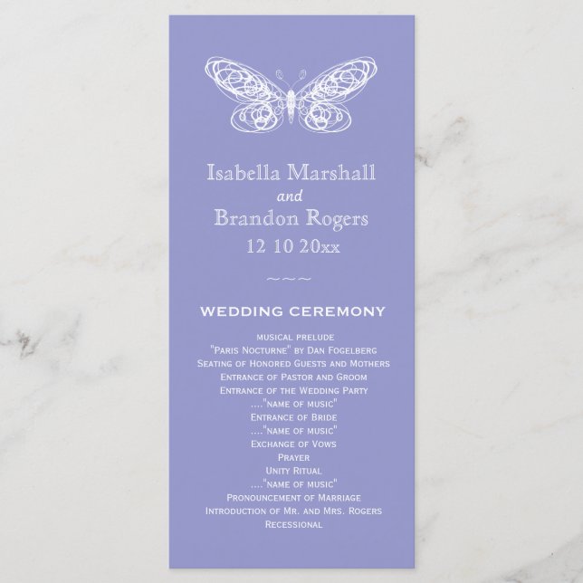 Programme de mariage des papillons violets (Devant)
