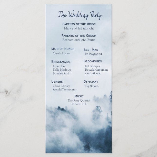 Programme de mariage des pins d'hiver (Devant)
