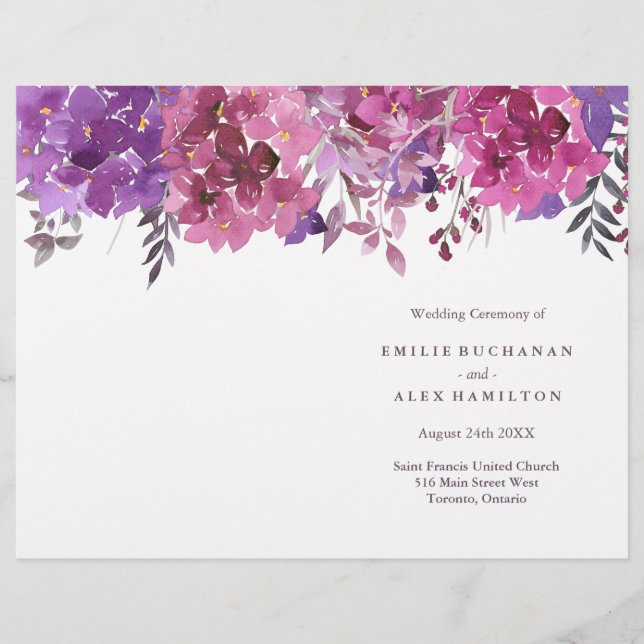 Programme de mariage des plantes d'aquarelle (Devant)