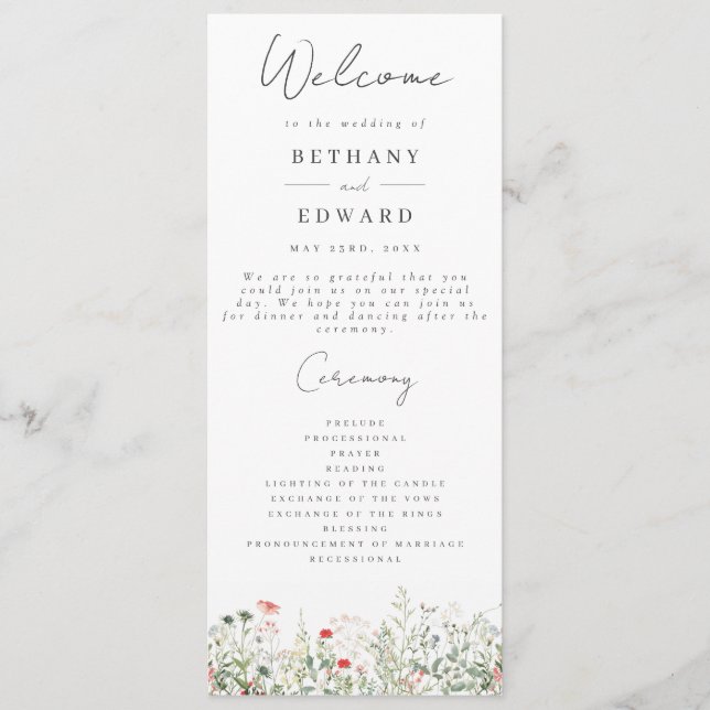 Programme de mariage des prés fleurs sauvages (Devant)