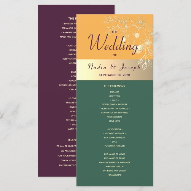 Programme de mariage des tons bijoux (Devant / Derrière)