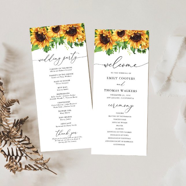 Programme de mariage des tournesols (Créateur téléchargé)