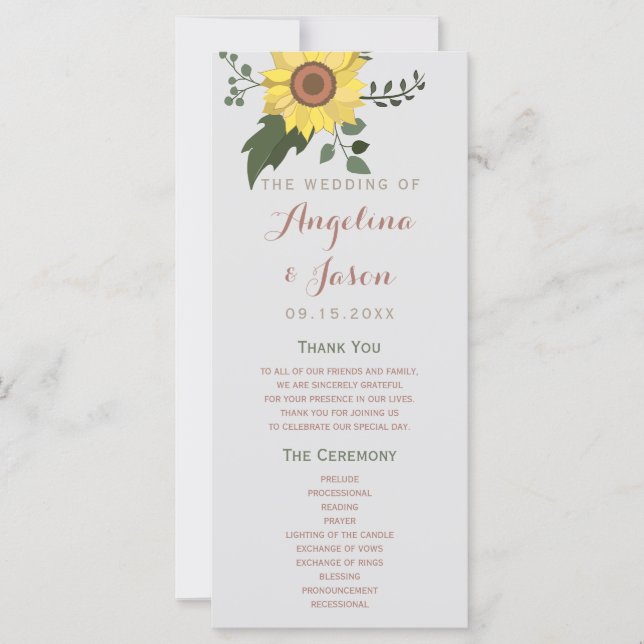 Programme de mariage des tournesols (Devant)