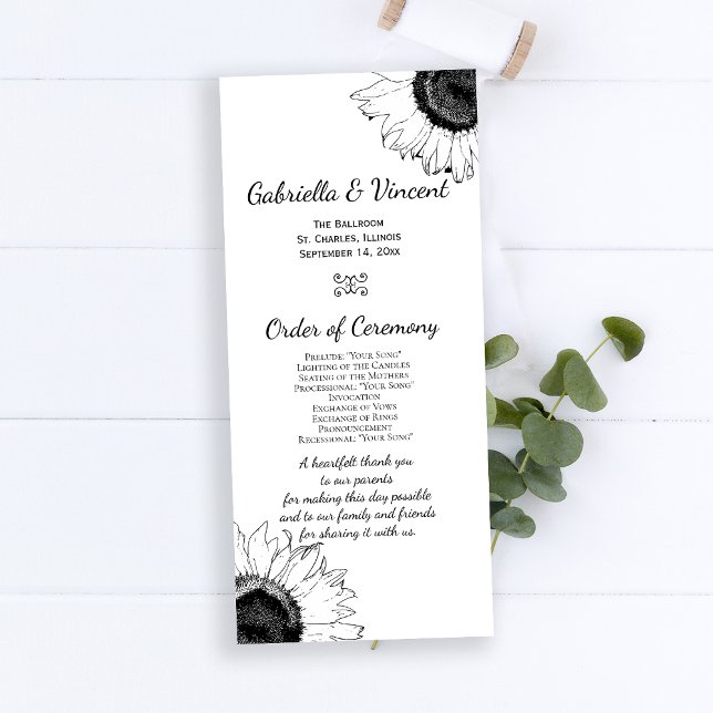 Programme de mariage des tournesols noirs et blanc (Créateur téléchargé)