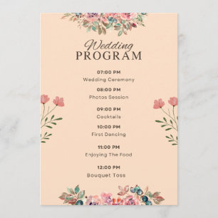Programme de Mariage – Dessin Floral Aquarelle Bei